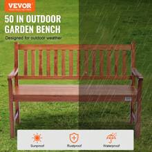 SKYSHALO Outdoor Bench, 50 Inches Wood Garden Bench For Outdoors, Outdoor Garden Park Bench With Backrest And Armrests, 800 Lbs Load Capacity Bench, Patio Bench For Garden, Park, Yard, Front Porch