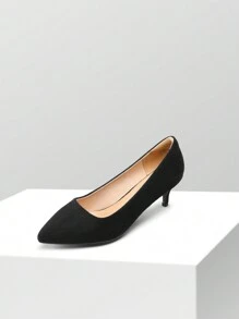 Women's Stiletto Low Heel Pointed Toe Court Pumps Minimalist Elegant Fashion Solid Color Shoes - Black - View 4