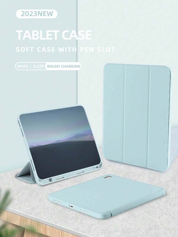 1pc White Ice Adjustable Pen Holder Sleeve 3-Fold Tablet Protective Case, Compatible With IPad Mini4/Mini5/Mini6/Mini7/9.7/10.2/10.5/Air4/Air5/10.9/Pro11/10th/12.9/IPad Air 11-In.(M2)-2024/IPad Air 13(M3 2025)/IPad Air 11-Inch (M3) 2025/IPad (A16) 11 Inch 11th Generation 2025