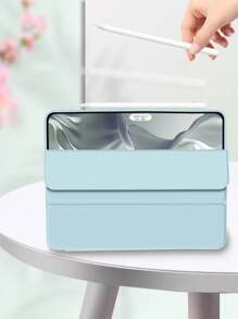 1 funda protectora plegable de 3 pliegues de color blanco hielo ajustable para bolígrafo y soporte para tableta, compatible con iPad Mini4/Mini5/Mini6/Mini7/9.7/10.2/10.5/Air4/Air5/10.9/Pro11/10th/12.9/iPad Air 11-pulgadas(M2)-2024/iPad Air 13(M3 2025)/iPad Air 11-pulgadas (M3) 2025/iPad (A16) 11 pulgadas 11th Generation 2025
