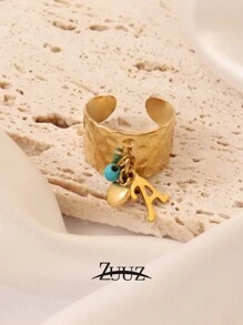 1 pieza Anillo de acero inoxidable con letra del alfabeto de la A a la Z de estilo punk, con encantos de corazón, anillo de pareja inicial alfabética, para mujer, regalos de joyería para San Valentín, mamá, madre, Día de la Madre