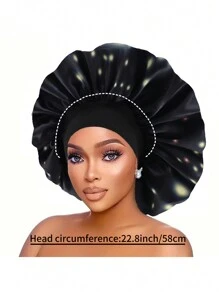 1 pezzo Cuffia in satin con stampa personalizzata delle 12 costellazioni, ampia fascia elastica, cappello da notte, cuffia per doccia, accessori per capelli e prodotti per parrucchiere, salone di bellezza, articoli da viaggio essenziali