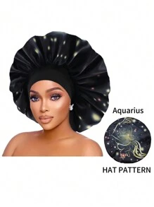 1 pezzo Cuffia in satin con stampa personalizzata delle 12 costellazioni, ampia fascia elastica, cappello da notte, cuffia per doccia, accessori per capelli e prodotti per parrucchiere, salone di bellezza, articoli da viaggio essenziali