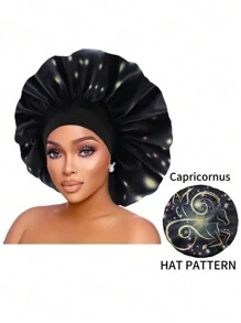 1 pezzo Cuffia in satin con stampa personalizzata delle 12 costellazioni, ampia fascia elastica, cappello da notte, cuffia per doccia, accessori per capelli e prodotti per parrucchiere, salone di bellezza, articoli da viaggio essenziali