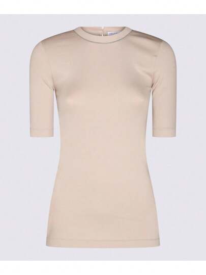 Tシャツ・カットソー BRUNELLO CUCINELLI Woman T-Shirt Beige MPTC8BJ310 C8539 Brunello Cucinelli Metallic Short-Sleeve Cashmere Silk T