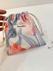 1pc Sweet Fashion Mini Floral Drawstring Cosmetic Bag Portable Lipstick Toiletry Cosmetics Storage Bag Headphone Storage Bag Suitable For Travel And Daily Men And Women Travel Accessories Full Of Spring (Random Patterns) Make Up Bag - Multicolor - View 8