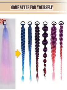 Snythetic Colored Hair Extensions 24 Inch Ponytail Extension With Hair Tie Ombre Braid Ponytail Rainbow Festival Party Rave Crazy Hair Day For Girls Kids