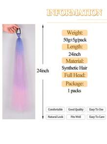 Snythetic Colored Hair Extensions 24 Inch Ponytail Extension With Hair Tie Ombre Braid Ponytail Rainbow Festival Party Rave Crazy Hair Day For Girls Kids