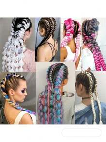 Snythetic Colored Hair Extensions 24 Inch Ponytail Extension With Hair Tie Ombre Braid Ponytail Rainbow Festival Party Rave Crazy Hair Day For Girls Kids