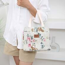 花卉印花方形保溫袋時尚印花午餐袋便當袋便當盒袋通勤休閒手提袋大容量午餐袋方便購物袋