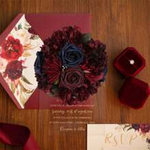 4Pcs 14.17in Vintage Artificial Hydrangea Flowers For Decorations Faux Burned Edge Flowers For Floral Flower Craft Burnt Fake Flowers Arrangement Party Birthday,Valentine'S Day,Mother'S Day Gift - 酒紅色 - 查看 2