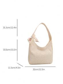 1入文藝小清新女士肩袋手提包，帆布包通用輕便釦扣，日常通勤旅行假期商務戶外學院購物聚會婚禮工作下午茶，送給朋友生日禮物實用單色帆布時尚簡約刺繡花飾優雅休閒包，適用於學生、女性、女孩、女友、白領，旅行配件 - 白色 - 查看 3