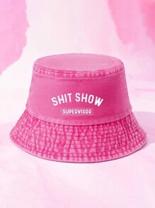 1顶春夏户外休闲遮阳帽，女士款，旅行、度假、遮阳，印花字母“SHITSHOW”，Y2K男士水洗渔夫帽，情侣款，沙滩、假日、节日 - 印刷 - 查看 10