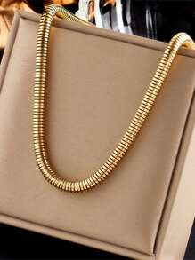 1条不锈钢加粗圆蛇形链项链，适合日常佩戴 - 金黃色 - 查看 6