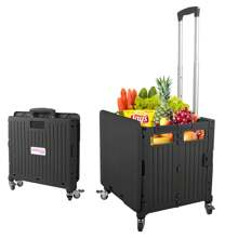 Folding Grocecy Cart Utility Shopping Trolley Basket W/ 360° Rotate Wheels, Black/Pink/Blue - 黑色 - 查看 9