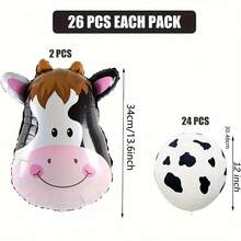 26入組牛氣球，巨型牛形鋁膜氣球套裝，西部牛仔農場動物氣球，牛主題派對裝飾生日用品