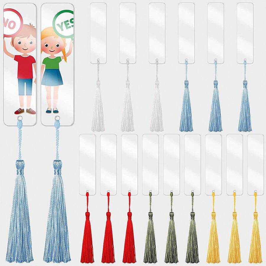 15/10//5/1 cái, Dấu trang acrylic trong suốt, sành điệu với thiết kế tua rua và hình chữ nhật sống động, Bộ đồ thủ công tự làm, Dấu trang trống cho thẻ quà tặng sáng tạo và được cá nhân hóa với cảm giác giống như một viên ngọc, Hoàn hảo cho những người yêu sách và những người đam mê thủ công - Nhiều màu - Xem 1