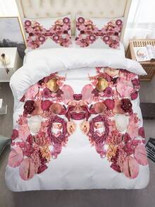 3入組蝴蝶和花卉床單套裝，柔軟舒適的涤纶寢具套裝，透氣全季節被套和枕套（1*被套+2*枕套，不含芯材） - 彩色 - 查看 5