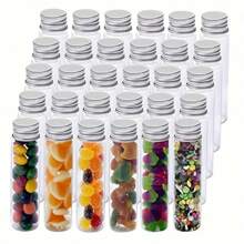 25pcs High-Capacity Transparent Plastic Test Tubes With Aluminum Screw Caps - Ideal For Storage Of Granules And Liquids - Durable Galvanized Shell, Leak-Proof, Easy To Use