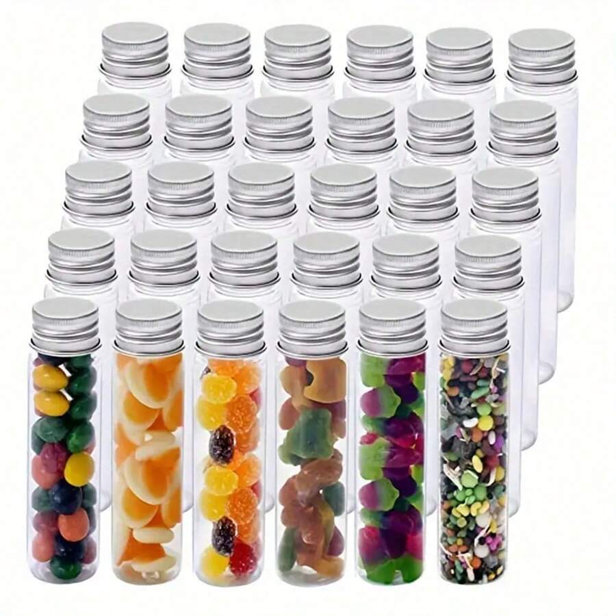 25pcs High-Capacity Transparent Plastic Test Tubes With Aluminum Screw Caps - Ideal For Storage Of Granules And Liquids - Durable Galvanized Shell, Leak-Proof, Easy To Use