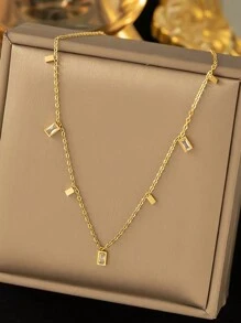 VceTd 1pc Stainless Steel Necklace With 18K Plated Gold, Multi Glass Bead Pendant, Minimalist Style, Suitable For Women's Daily Wear - Yellow Gold - View 10