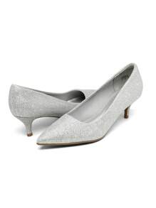 Women's Stiletto Low Heel Pointed Toe Court Pumps Minimalist Elegant Fashion Solid Color Shoes - Silver - View 6