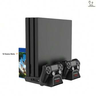 iplay P-4配件多功能散熱底座雙控制器充電座12個遊戲插槽充電底座可用於Playstation 4 Slim / Pro主機（黑色）