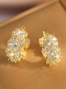 1 Tuyệt Đẹp Shinning Trắng Đính Đá Cubic Zirconia Trải Nhựa Thanh Lịch Hợp Thời Trang Tròn Trang Trí Bông Tai Dự Tiệc Sang Trọng Trang Sức Dành Cho Nữ - Vàng - Xem 3