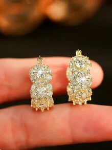 1 Tuyệt Đẹp Shinning Trắng Đính Đá Cubic Zirconia Trải Nhựa Thanh Lịch Hợp Thời Trang Tròn Trang Trí Bông Tai Dự Tiệc Sang Trọng Trang Sức Dành Cho Nữ - Vàng - Xem 6