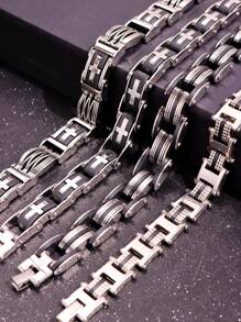 1 pieza Brazalete de cruz de acero inoxidable de estilo punk para hombres, regalo para fiestas/días festivos