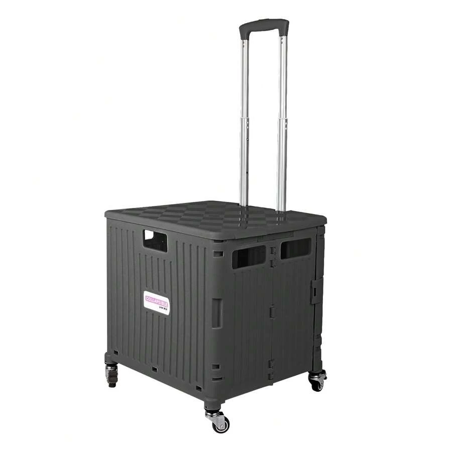 Folding Grocecy Cart Utility Shopping Trolley Basket W/ 360° Rotate Wheels, Black/Pink/Blue - 黑色 - 查看 1