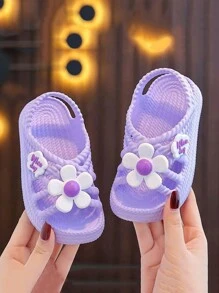 夏季新款女童軟底厚底拖鞋，時尚沙灘涼鞋，具有防滑功能 - 紫色 - 查看 4