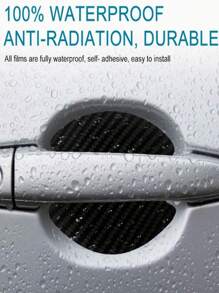 4pcs Car Door Handle Protection Stickers, Carbon Fiber Adhesive Film For Door Handle & Wrist Guard