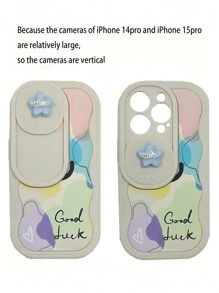 1 pieza Funda protectora suave compatible con iPhone 16 15 Pro Max 14 Pro Max 13 12 Pro 11, con lente de ventana 3D con onda de arcoíris y estrella, a prueba de golpes, resistente al agua y a los arañazos - Celeste - Ver 3