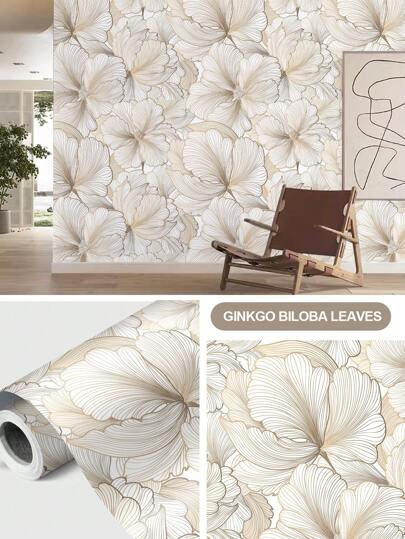 Roll 3D Nordic Zilver Ginkgo Leaf Self Adhesive Wallpaper, Waterproof Removable, Living Room Bedroom Bathroom Renovation ation, Golden Seamless Wand Stickers Cabinets Furniture Protection Film, Peel Panels, Paper, Wallpapers, ation Items Refresh Your Home, Festival Birthday Graduation view 6