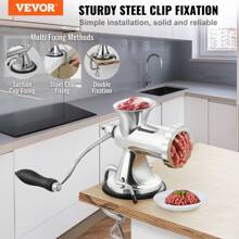 Manual Meat Grinder, 304 Stainless Steel Hand Meat Grinder With Suction Cup + Steel Table Clamp, Meat Mincer Sausage Maker & 2 Cutting Plates, Sausage Tube, Grinding Head For Beef Pepper Cookie - Silver - View 1