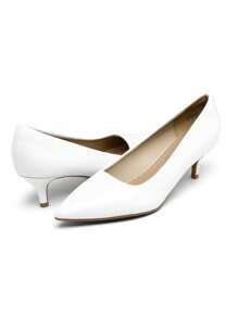 Women's Stiletto Low Heel Pointed Toe Court Pumps Minimalist Elegant Fashion Solid Color Shoes - 白色 - 查看 7