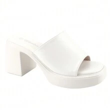 BELOVELY[NASTY-15]Womens Chunky Platform Sandals Slip On Square Toe High Heel Sexy Mules - White - View 1