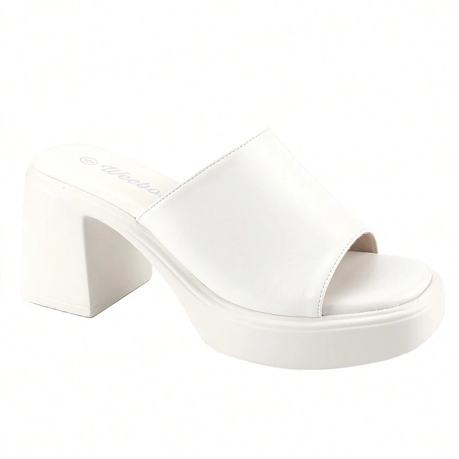 BELOVELY[NASTY-15]Womens Chunky Platform Sandals Slip On Square Toe High Heel Sexy Mules - White - View 1