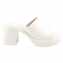 BELOVELY[NASTY-15]Womens Chunky Platform Sandals Slip On Square Toe High Heel Sexy Mules - White - View 2