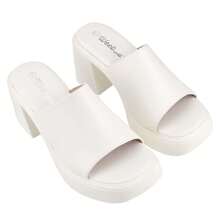 BELOVELY[NASTY-15]Womens Chunky Platform Sandals Slip On Square Toe High Heel Sexy Mules - White - View 6