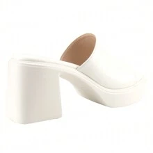 BELOVELY[NASTY-15]Womens Chunky Platform Sandals Slip On Square Toe High Heel Sexy Mules - White - View 5