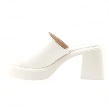 BELOVELY[NASTY-15]Womens Chunky Platform Sandals Slip On Square Toe High Heel Sexy Mules - White - View 3