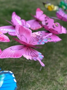 5 piezas Estacas de madera con mariposas de colores aleatorios de 7cm/22cm para decoración - Multicolor - Ver 3