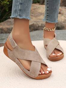 Sandalias romanas de estilo europeo y americano para mujer, sandalias informales con punta abierta y gancho y bucle para playa, novedad de verano 2024