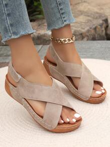 Sandalias romanas de estilo europeo y americano para mujer, sandalias informales con punta abierta y gancho y bucle para playa, novedad de verano 2024