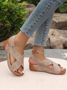 Sandalias romanas de estilo europeo y americano para mujer, sandalias informales con punta abierta y gancho y bucle para playa, novedad de verano 2024