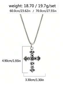 1pc European And American Cross Pendant Necklace, Retro Style  Jewelry, Non-Fading Men's Fashionable Summer Necklace For Both Genders, Hip-Hop Designed Sweater Chain Pendant, Apparel Accessory For Gifts Or Wholesale, Suitable For Daily Wear For Men