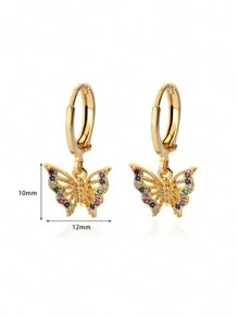 1Pair Zirconia Butterfly Earrings For Women Stainless Steel Gold Color Butterfly Earring 2024 Fashionable Girl Y2k Jewelry - Yellow Gold - View 5