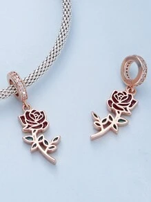 WOSTU 1 pièce Charme de fleur romantique rose violette en argent sterling 925, breloque en forme de cœur de cerisier rose, perles de phalaenopsis, pendentif Tour Eiffel et rose rouge sertis de zircone cubique rose doré, pour bracelet et collier DIY pour femmes. Cadeau pour maman, amie, fille.
